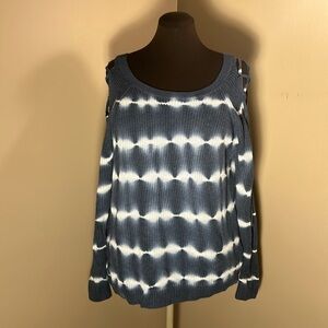 TORRID Blue and White Tie-dye Lace up Sleeve Sweater